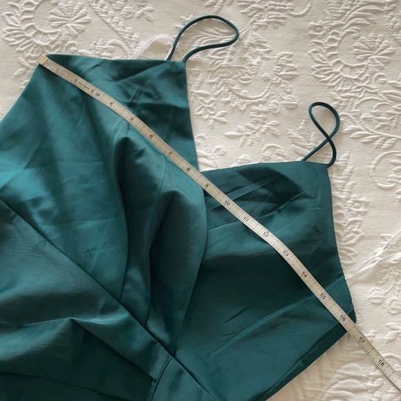 NWOT Lulus Quite Likely Dark Teal Satin Asymmetrical Midi Dress Small - Picture 12 of 14